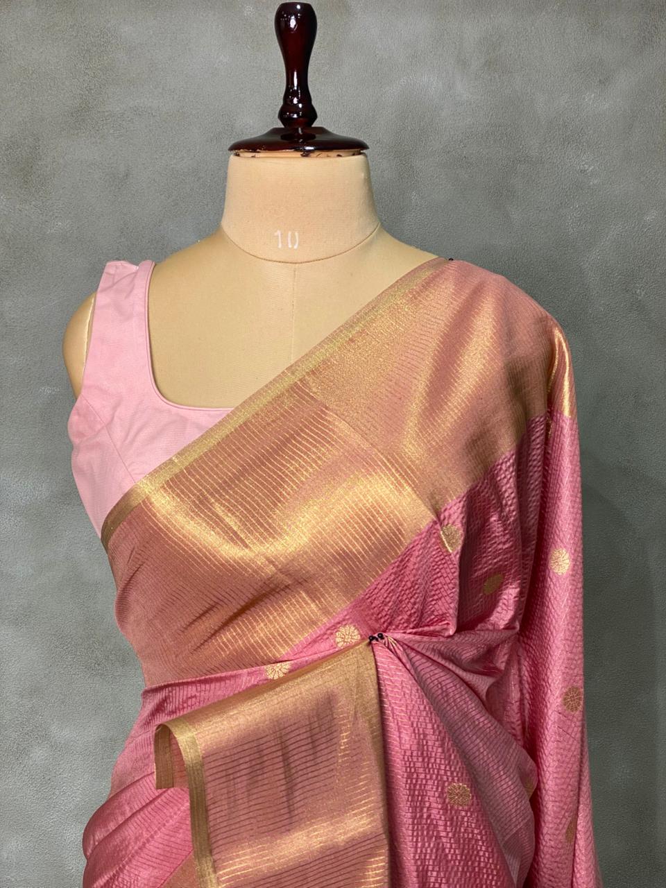 Peach Banarasi silk saree- MPS2D