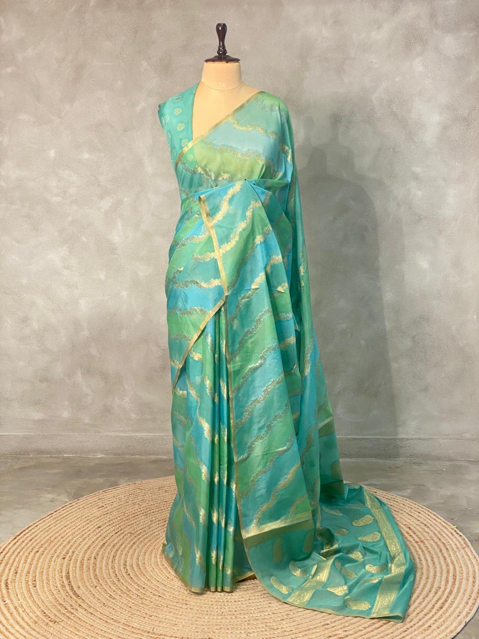 Blue and green Banarasi silk saree- MPS11