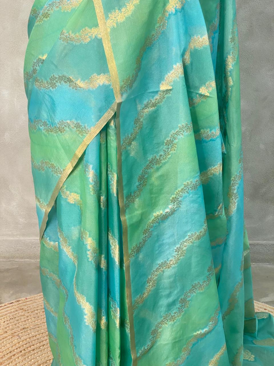 Blue and green Banarasi silk saree- MPS11