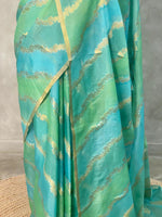 Blue and green Banarasi silk saree- MPS11