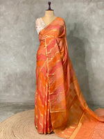 Orange and peach Banarasi silk saree- MPS11A