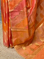 Orange and peach Banarasi silk saree- MPS11A