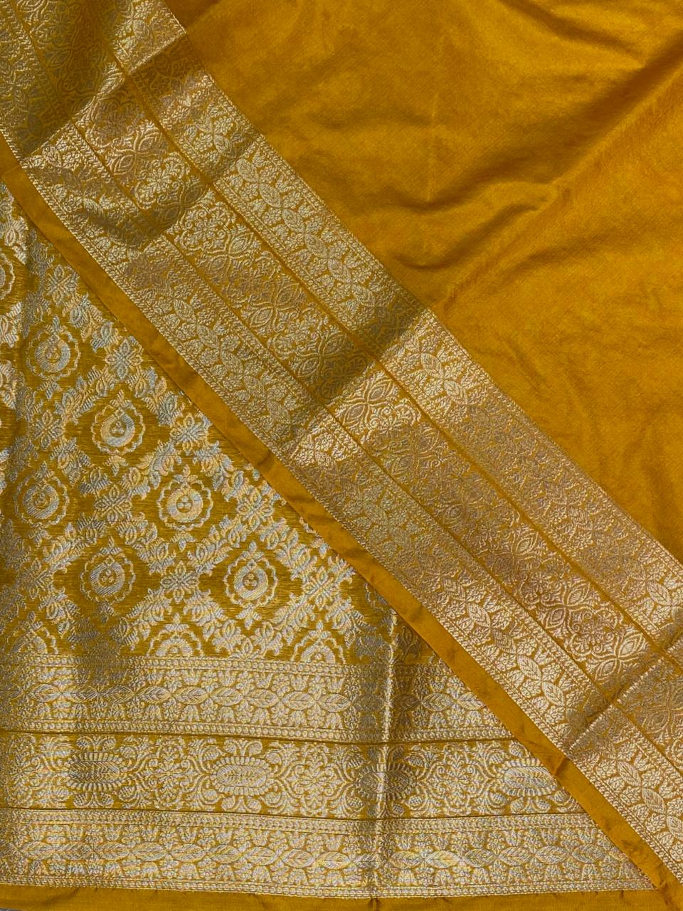 Mustard yellow brocade Banarasi silk saree- MPSBRO1