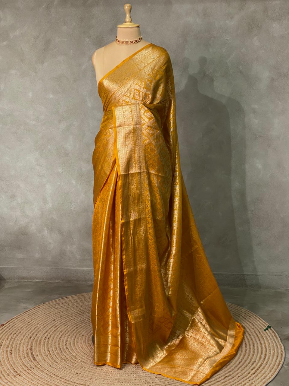 Mustard yellow brocade Banarasi silk saree- MPSBRO1