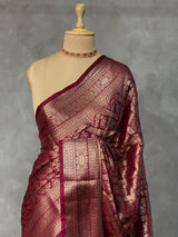 Deep maroon brocade Banarasi silk saree- MPSBRO2