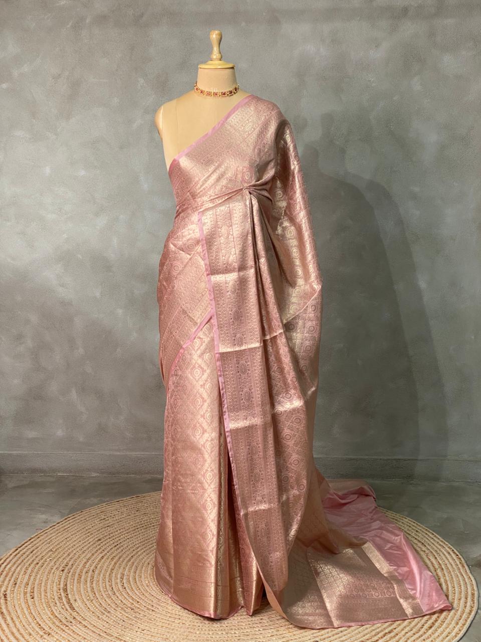 Pastal pink brocade Banarasi silk saree- MPSBRO4