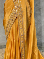 Golden yellow pure tissue silk designer saree - PSD12
