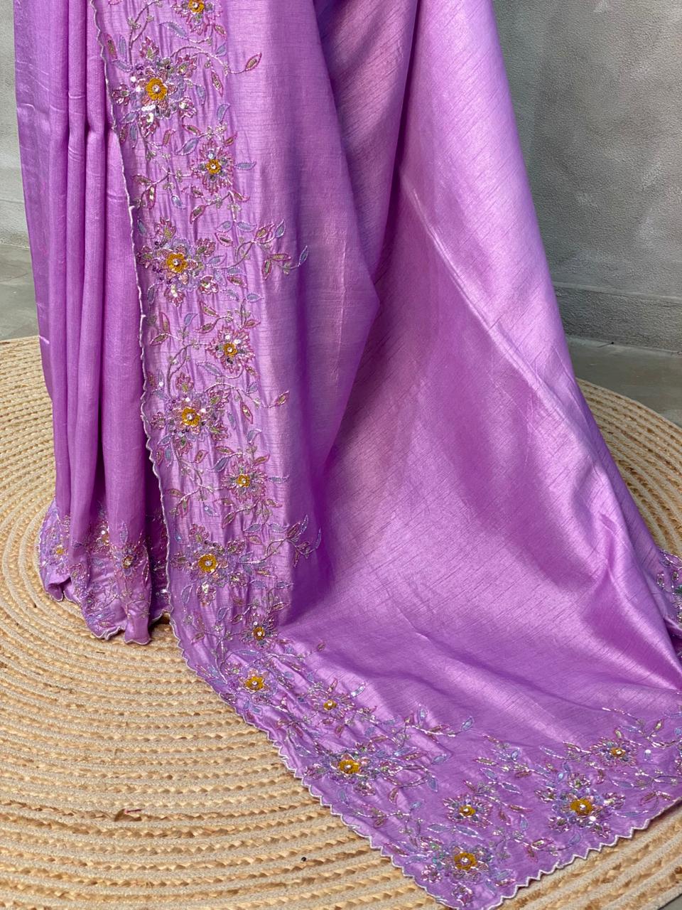 Lavender Raw silk designer saree - PSD13