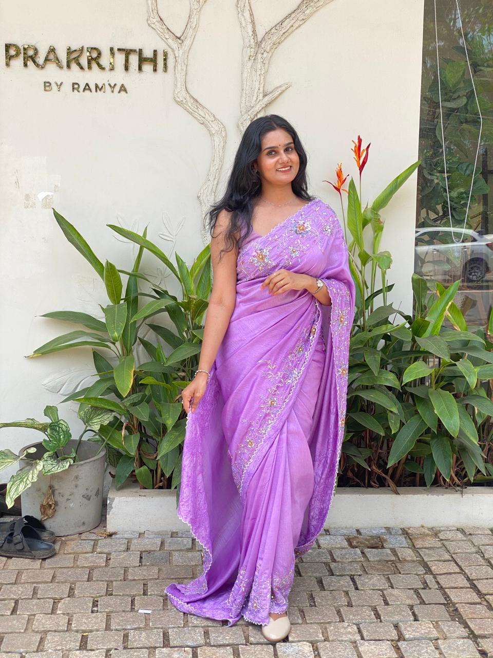 Lavender Raw silk designer saree - PSD13