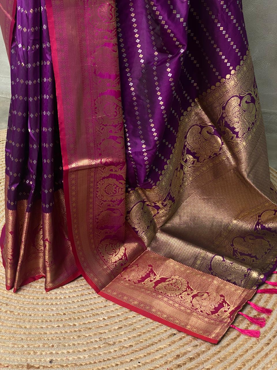 Wine and magenta Banarasi saree -BSP1