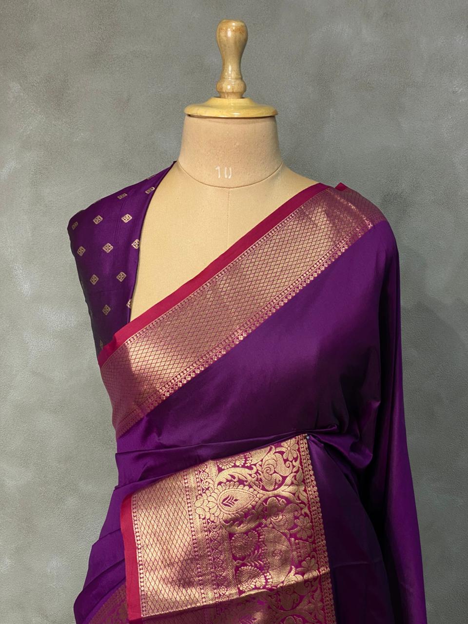 Dark wine Banarasi saree -BSP5