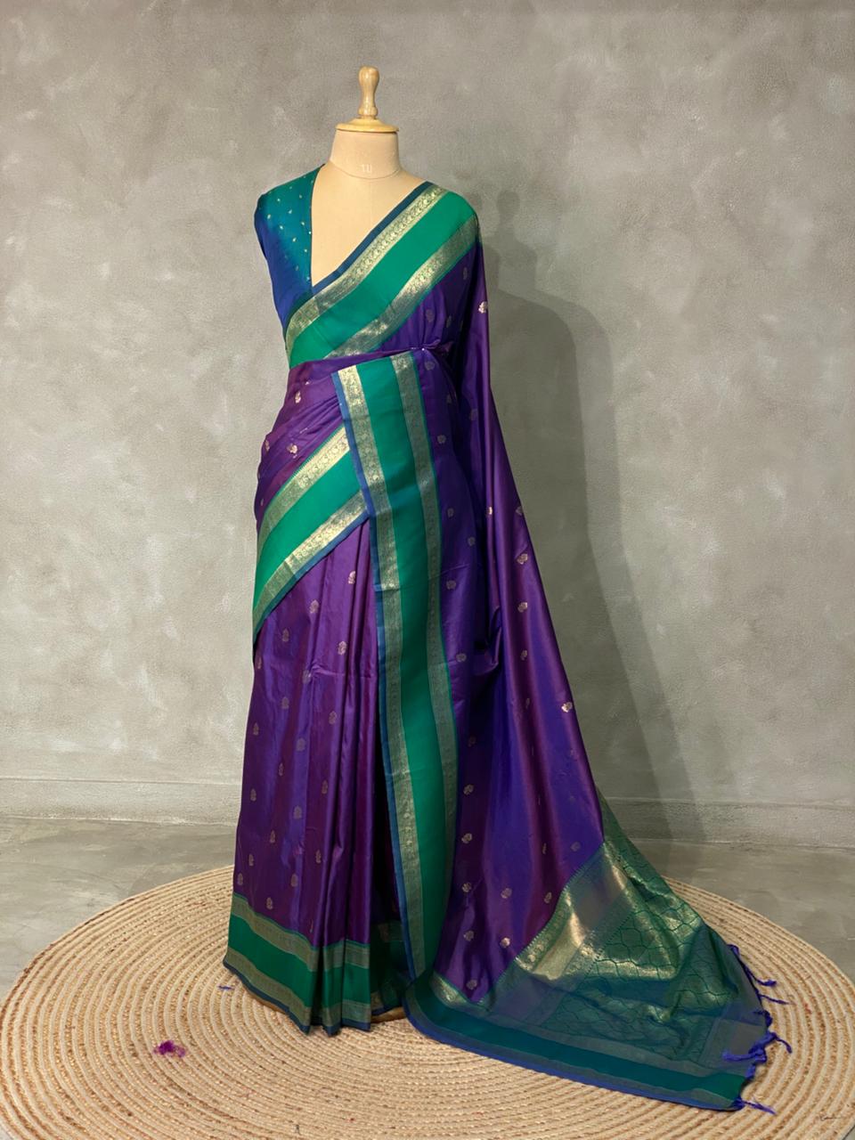 Violet and green Banarasi saree -BSP7A