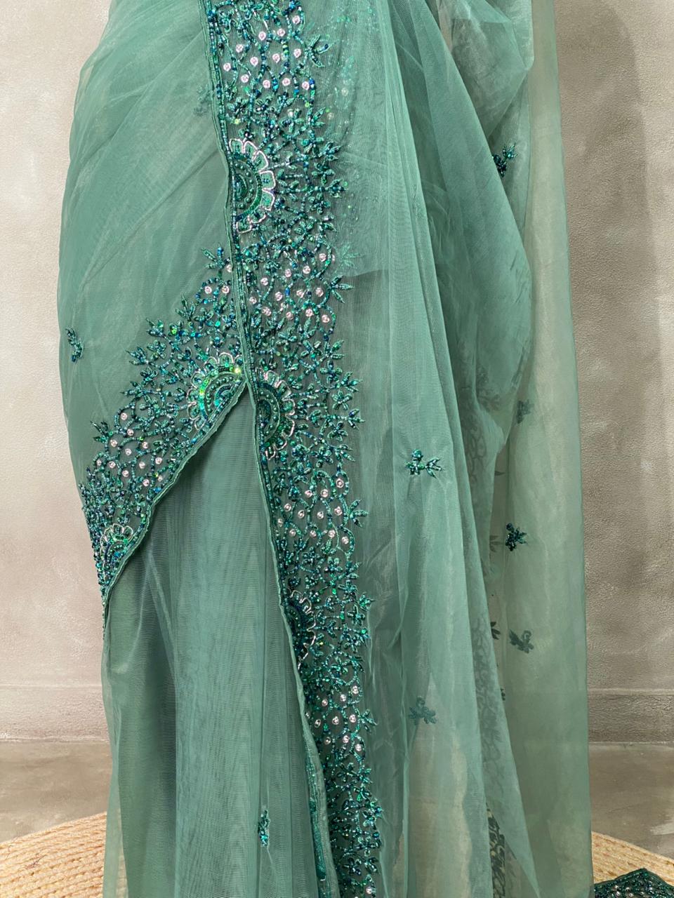 Green net designer saree - PSD19L