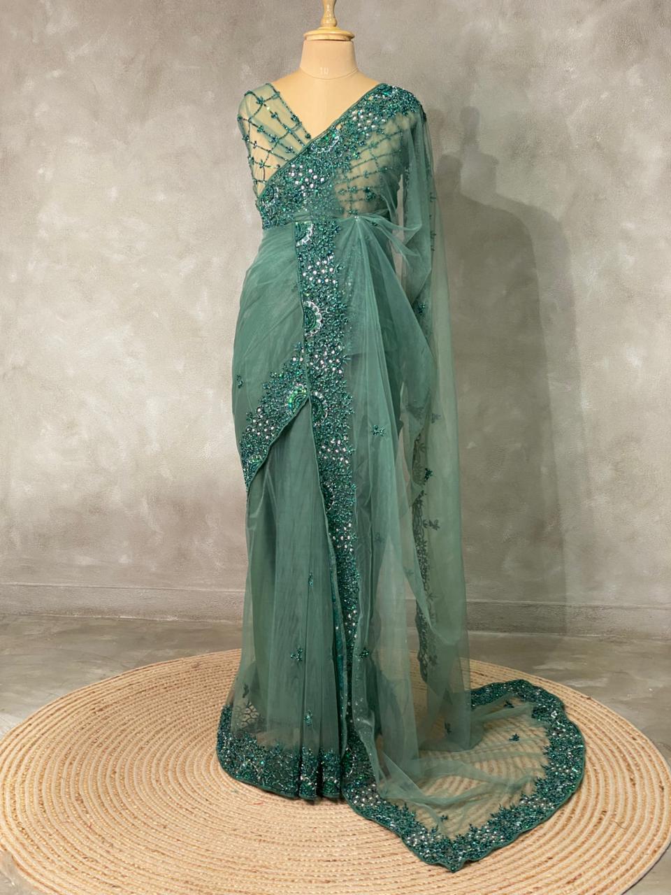 Green net designer saree - PSD19L