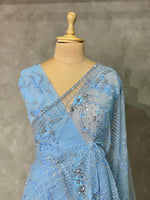 Pastal Blue net bridal designer saree - PSD23
