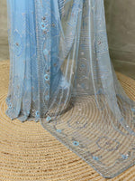 Pastal Blue net bridal designer saree - PSD23