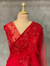 Red net bridal designer saree - PSD24