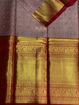 Lavender and Red Pure tissue Kanchipuram Silk saree - PPURE36