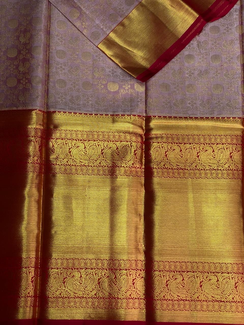Lavender and Red Pure tissue Kanchipuram Silk saree - PPURE36