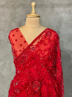 Red net bridal designer saree - PSD25A