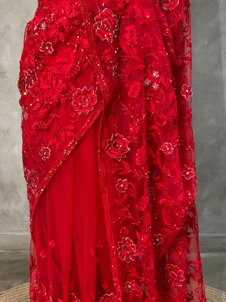 Red net bridal designer saree - PSD25A