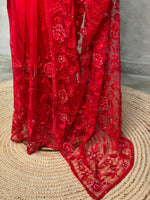 Red net bridal designer saree - PSD25A