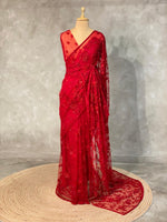 Red net bridal designer saree - PSD25