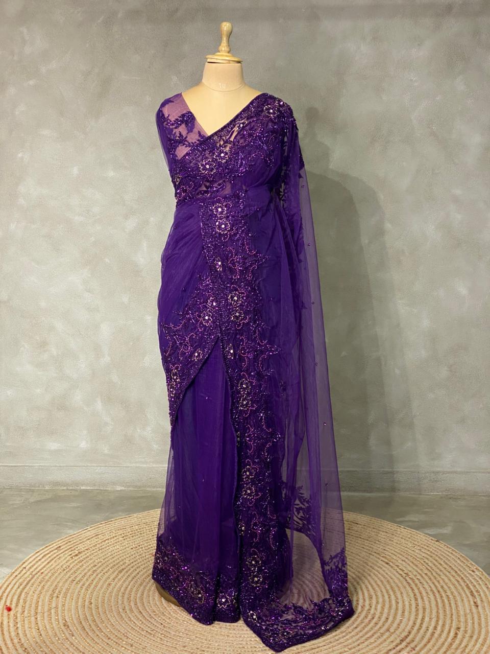 Violet net bridal designer saree - PSD27