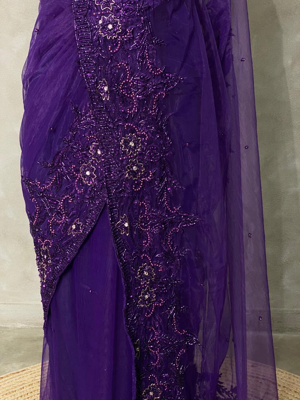 Violet net bridal designer saree - PSD27
