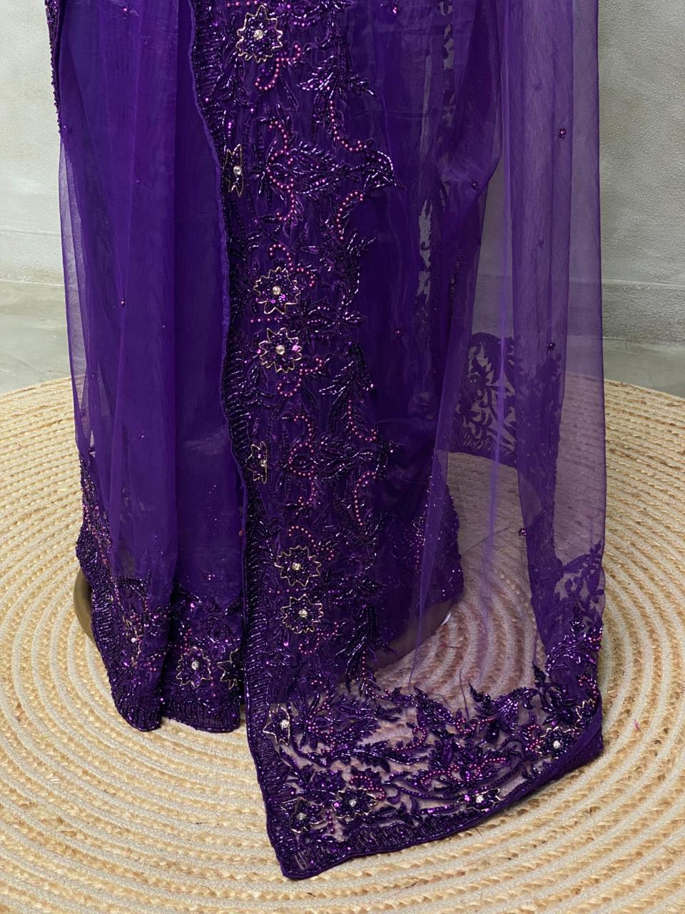 Violet net bridal designer saree - PSD27