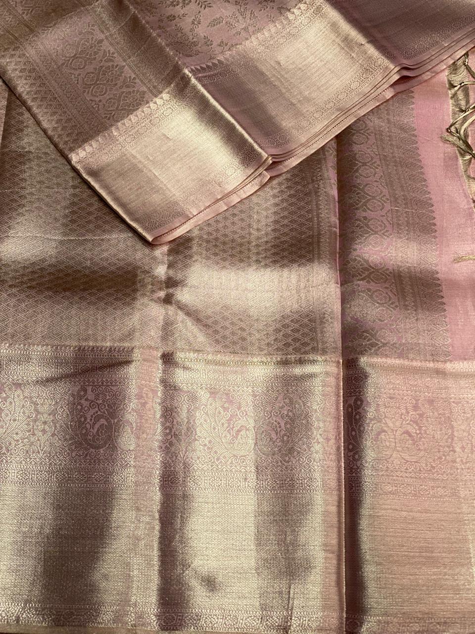 Nude Lavender Pink tissue Kanchipuram Silk saree - PPURE40