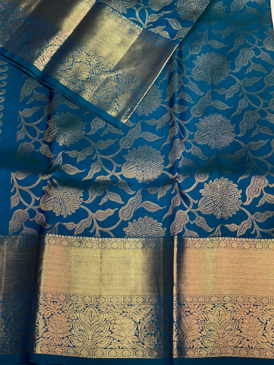 Peacock Blue Pure Kanchipuram Silk saree - PPURE43