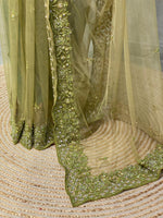 Olive Green net bridal designer saree - PSD28