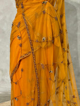 Mustard Yellow net bridal designer saree - PSD25AA