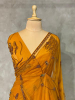 Mustard Yellow net bridal designer saree - PSD25AA