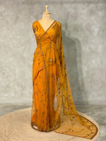 Mustard Yellow net bridal designer saree - PSD25AA