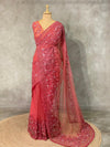 Peach net bridal designer saree - PSD29