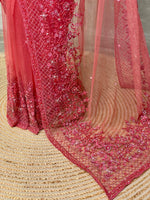 Peach net bridal designer saree - PSD29
