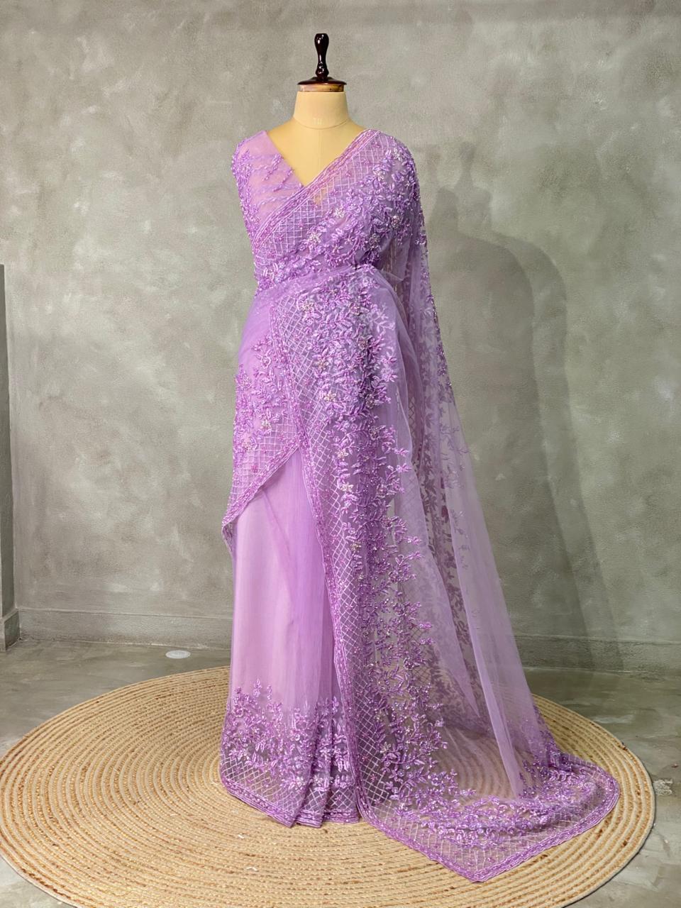 Lavender net bridal designer saree - PSD30