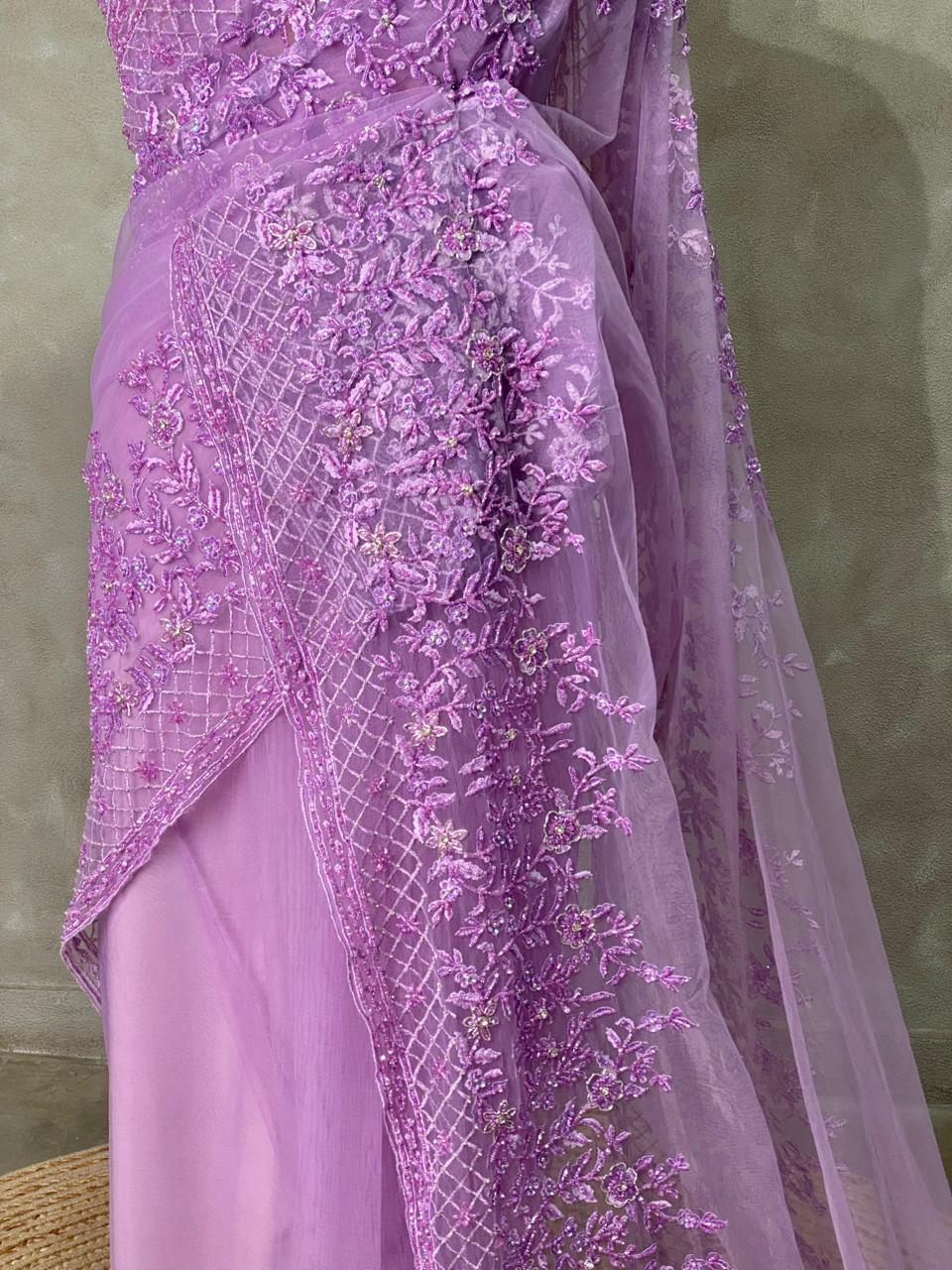 Lavender net bridal designer saree - PSD30