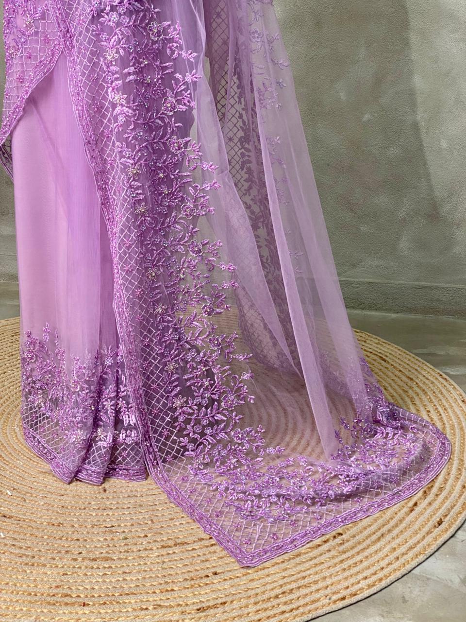 Lavender net bridal designer saree - PSD30