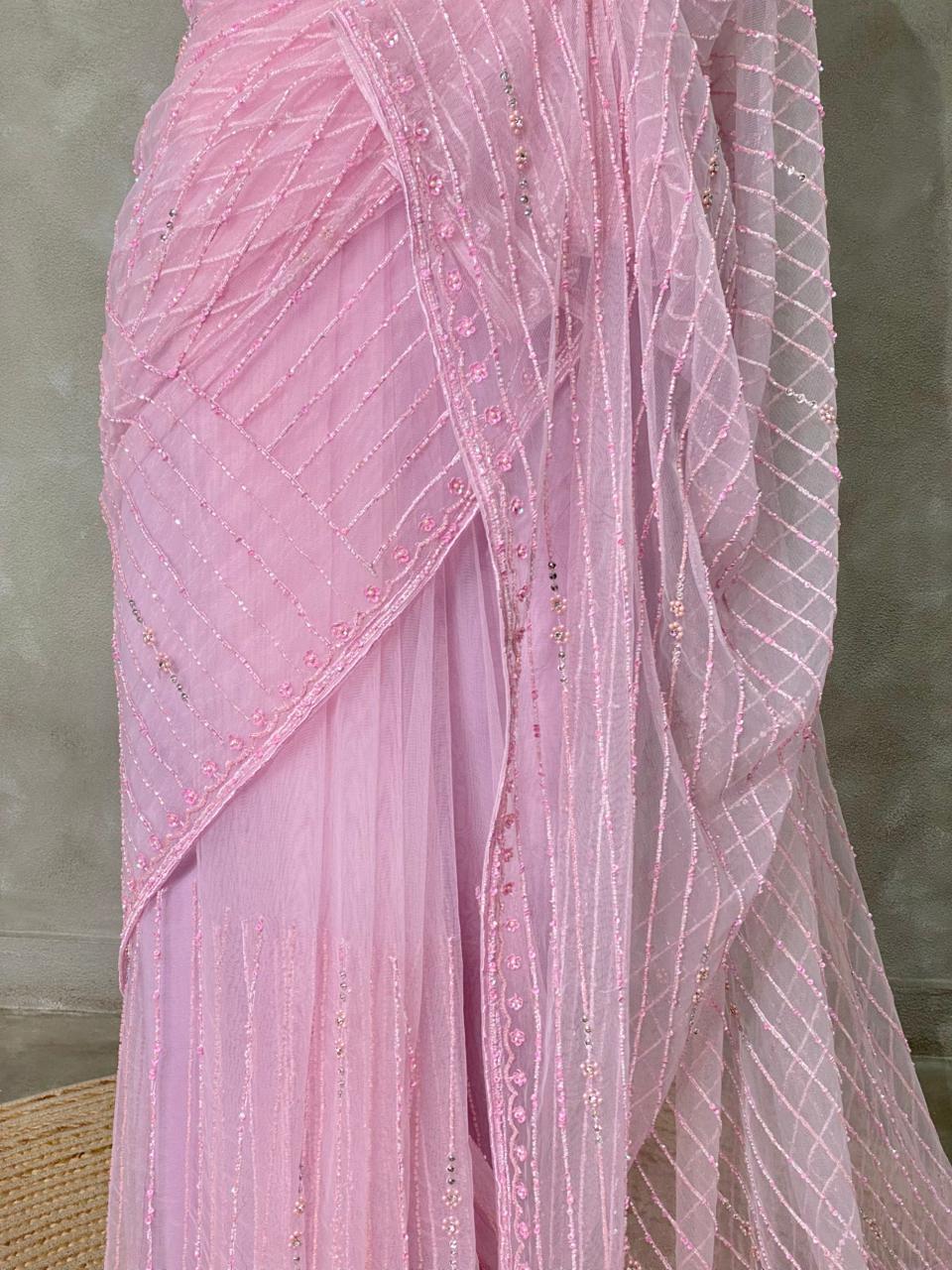 Pastal Pink net bridal designer saree - PSD17B
