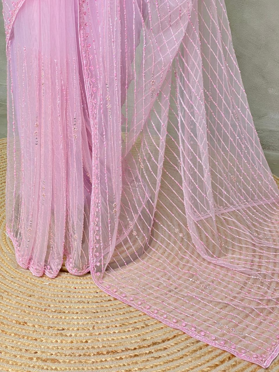 Pastal Pink net bridal designer saree - PSD17B