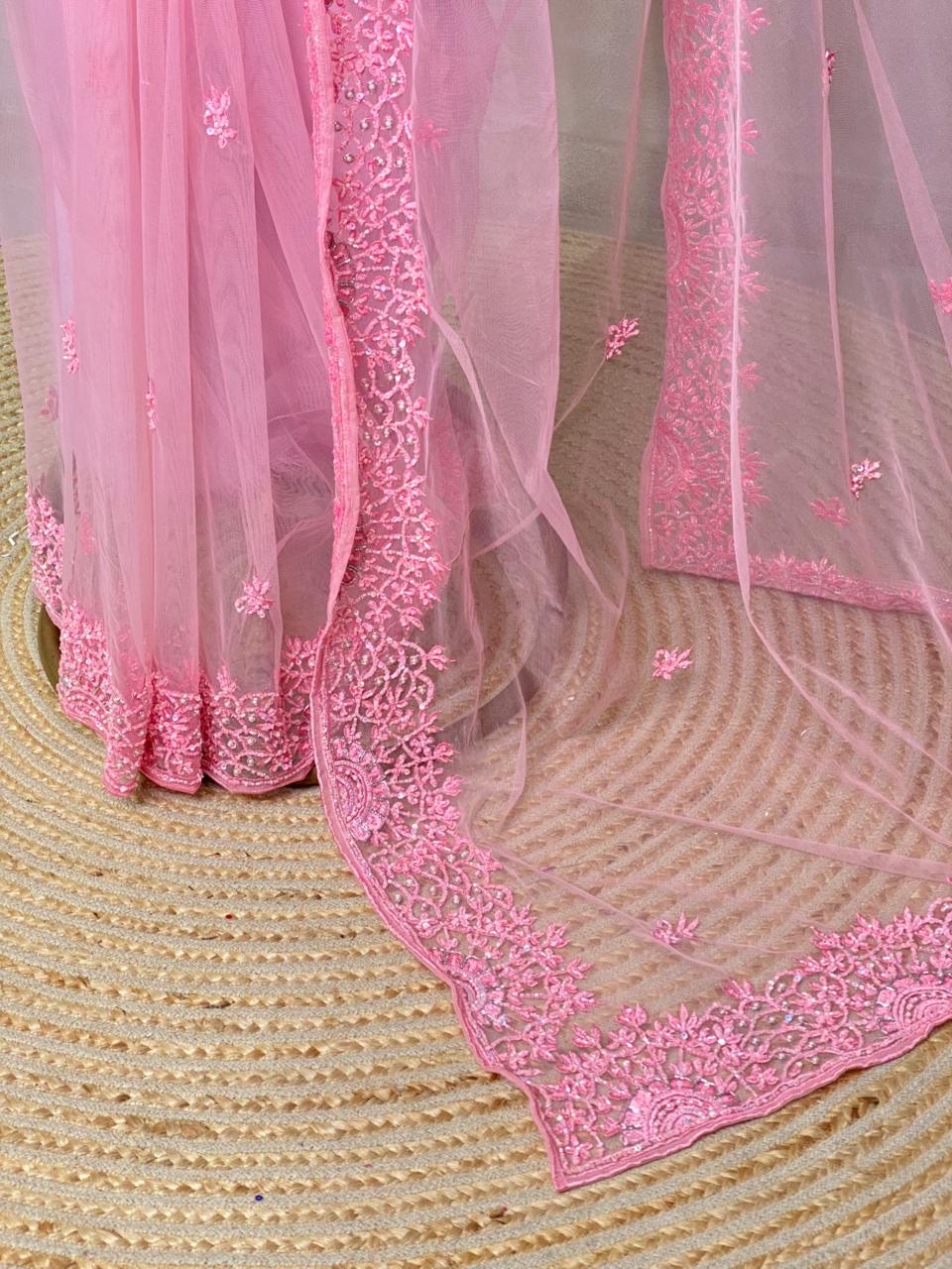 Pink net bridal designer saree - PSD31