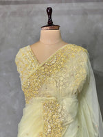 Pastal Yellow net bridal designer saree - PSD32