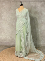 Pastal green net bridal designer saree - PSD34