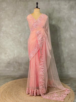 Pastal peach net bridal designer saree - PSD36