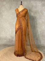 Brownish gold net bridal designer saree - PSD37
