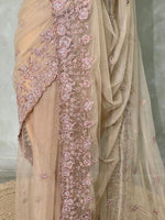 Chicku shade net bridal designer saree - PSD38