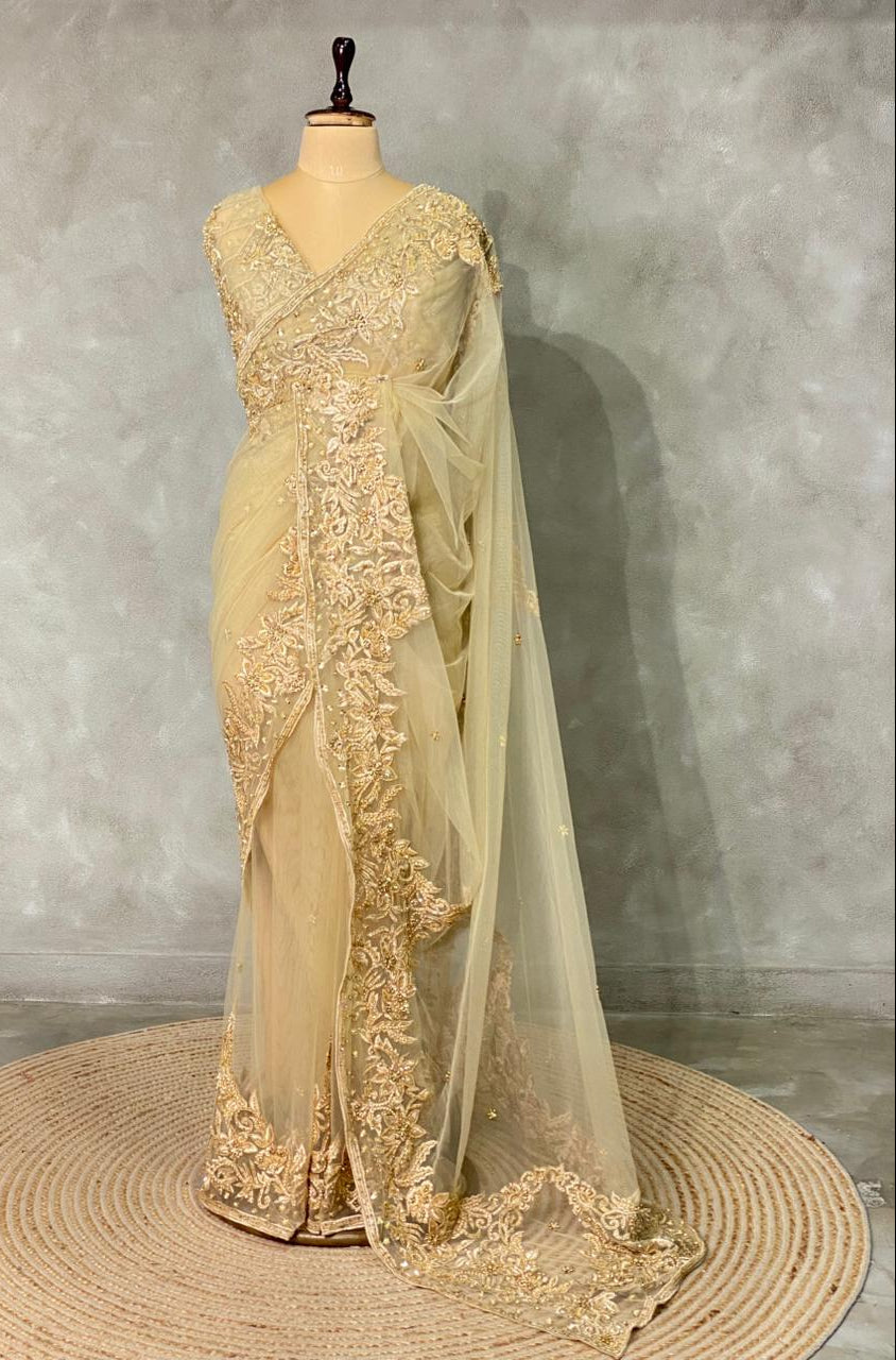 Gold net bridal designer saree - PSD40